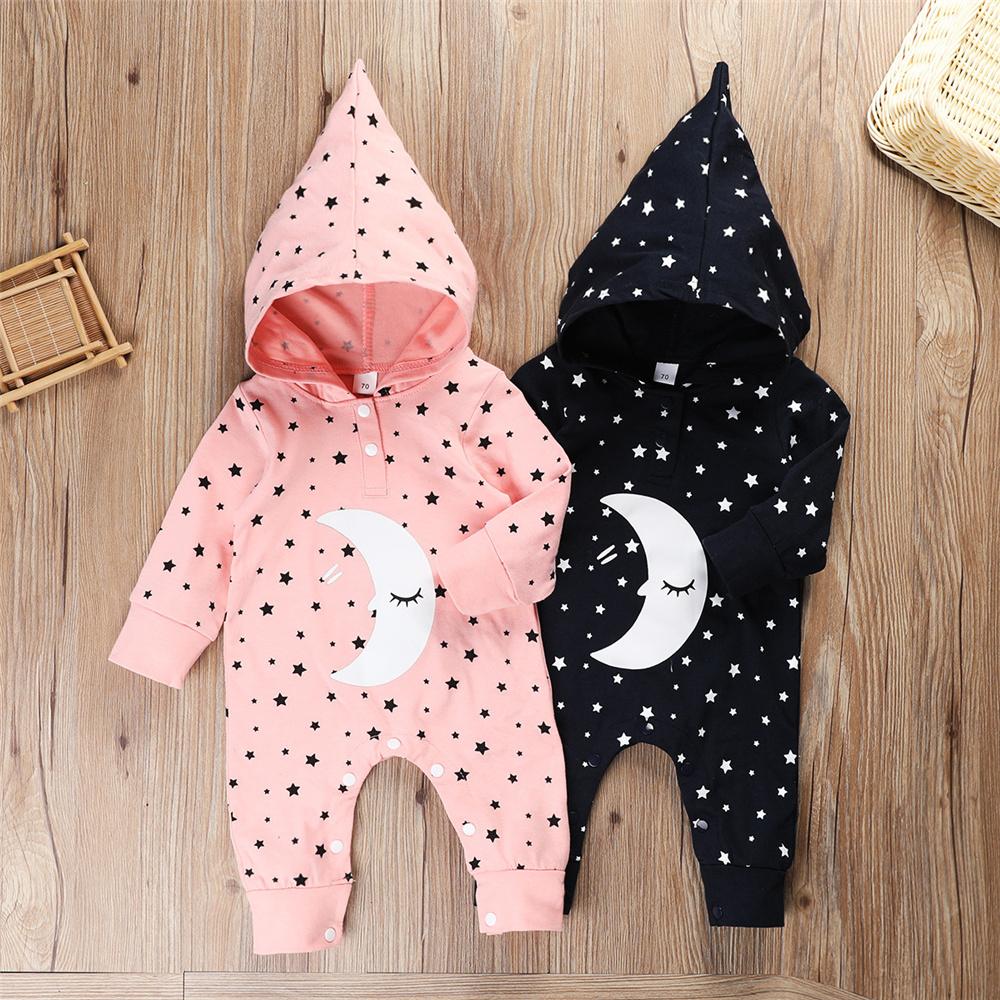 Baby Unisex Cartoon Moon Star Printed Long Sleeve Hooded Romper Wholesale Clothing Baby - PrettyKid