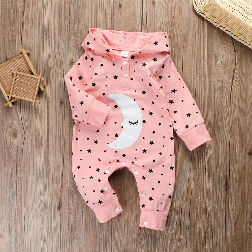 Baby Unisex Cartoon Moon Star Printed Long Sleeve Hooded Romper Wholesale Clothing Baby - PrettyKid