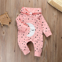 Baby Unisex Cartoon Moon Star Printed Long Sleeve Hooded Romper Wholesale Clothing Baby - PrettyKid