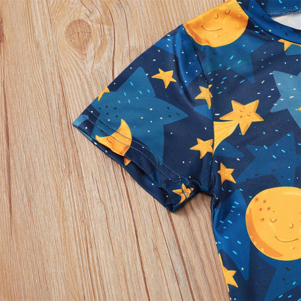 Boys Cartoon Moon Star Printed Short Sleeve Top & Shorts Boy Wholesale clothes - PrettyKid