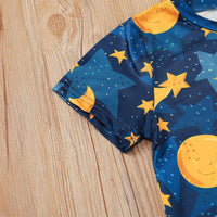 Boys Cartoon Moon Star Printed Short Sleeve Top & Shorts Boy Wholesale clothes - PrettyKid