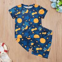 Boys Cartoon Moon Star Printed Short Sleeve Top & Shorts Boy Wholesale clothes - PrettyKid