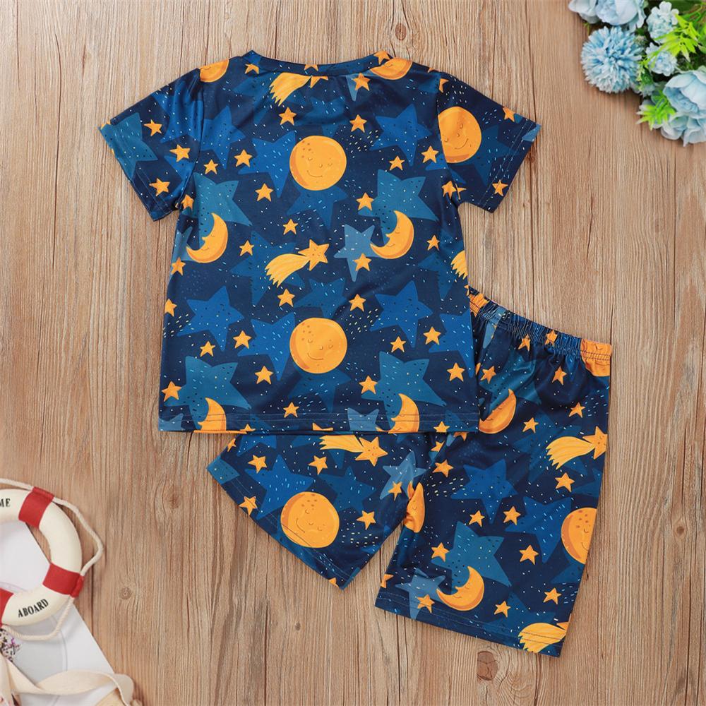 Boys Cartoon Moon Star Printed Short Sleeve Top & Shorts Boy Wholesale clothes - PrettyKid