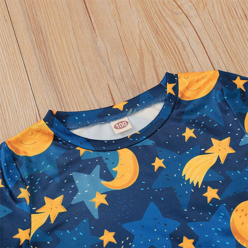 Boys Cartoon Moon Star Printed Short Sleeve Top & Shorts Boy Wholesale clothes - PrettyKid