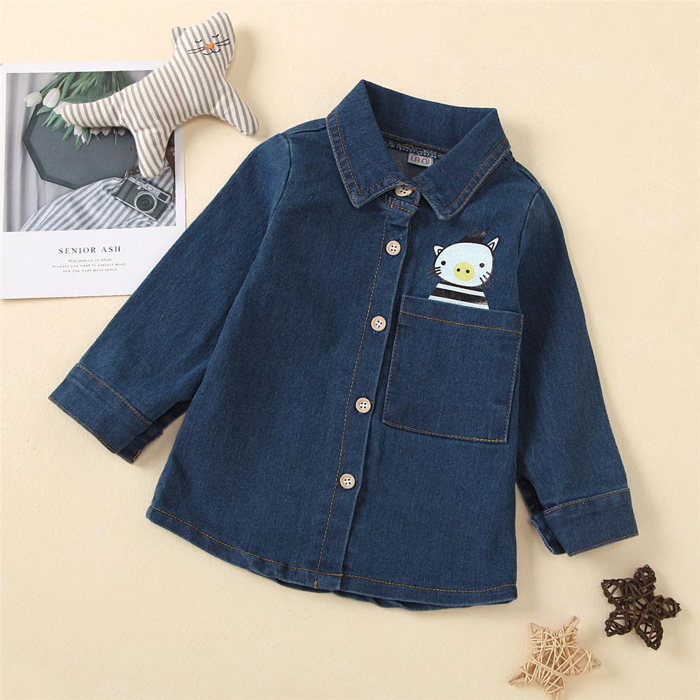 Boys Cartoon Pocket Lapel Button Long Sleeve Shirt Boy Wholesale Clothing - PrettyKid