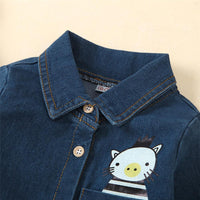 Boys Cartoon Pocket Lapel Button Long Sleeve Shirt Boy Wholesale Clothing - PrettyKid