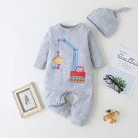 Baby Cartoon Pocket Long-sleeve Romper & Hat - PrettyKid