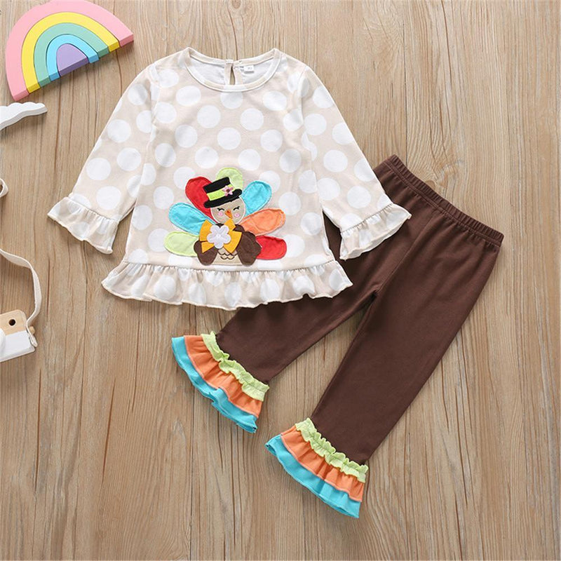 Girls Cartoon Polka Dot Long Sleeve Tops & Pants - PrettyKid