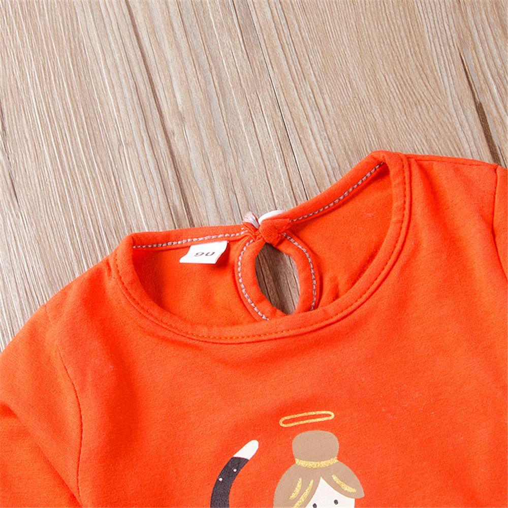 Toddler Girl Cartoon Print Crew Neck Long Sleeve Top Wholesale Girls - PrettyKid