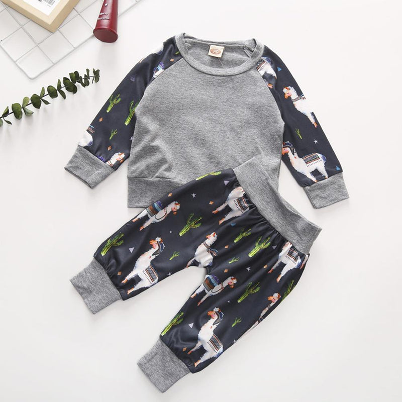 Baby Boys Cartoon Print Long Sleeve Top & Pants Wholesale Boys Clothing - PrettyKid