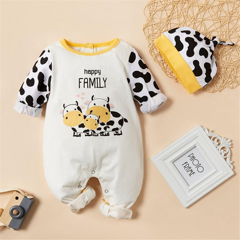 Baby Boys Cartoon Printed Casual Romper & Hat - PrettyKid