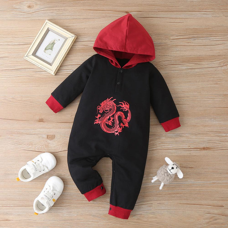 Baby Boys Cartoon Printed Hooded Long Sleeve Romper Baby Clothes Vendors - PrettyKid