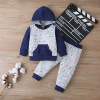 Baby Boys Cartoon Printed Hooded Long Sleeve Top & Pants Boys Casual Suits - PrettyKid