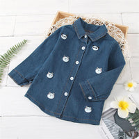 Unisex Cartoon Printed Lapel Long Denim Shirt Children Clothes Wholesale - PrettyKid