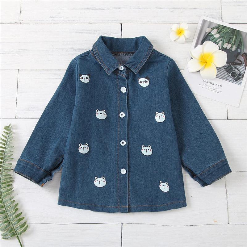 Unisex Cartoon Printed Lapel Long Denim Shirt Children Clothes Wholesale - PrettyKid