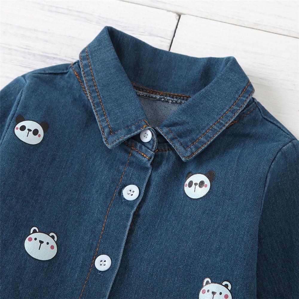 Unisex Cartoon Printed Lapel Long Denim Shirt Children Clothes Wholesale - PrettyKid