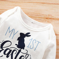 Baby Rabbit Cartoon Printed Long-sleeve Romper & Pants & Hat - PrettyKid