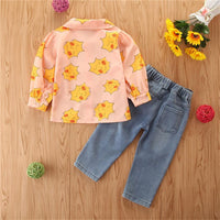 Girls Cartoon Printed Long Sleeve Blouse & Ripped Jeans Girl Wholesale - PrettyKid