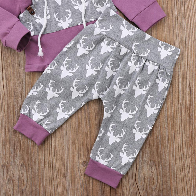 Baby Girls Cartoon Printed Long Sleeve Hooded Jumper & Trousers - PrettyKid