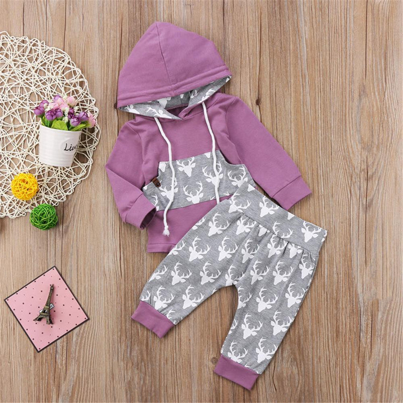 Baby Girls Cartoon Printed Long Sleeve Hooded Jumper & Trousers - PrettyKid