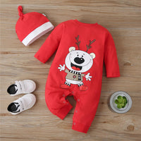 Baby Boys Cartoon Printed Long Sleeve Romper & Hat Babywear Wholesale - PrettyKid