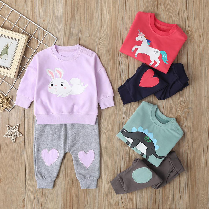 Baby Unisex Cartoon Printed Long Sleeve Top & Pants Wholesale Baby - PrettyKid