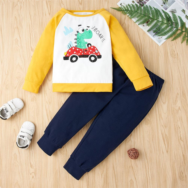 Boys Cartoon Printed Long Sleeve Top & Pants Wholesale Boy Clothes - PrettyKid