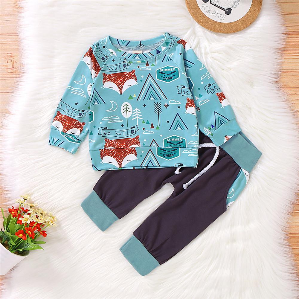 Boys Cartoon Printed Long Sleeve Tops & Pants - PrettyKid