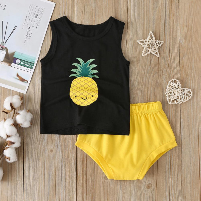 Unisex Cartoon Printed Sleeveless Top & Solid Shorts Kids Wholesale Clothing - PrettyKid