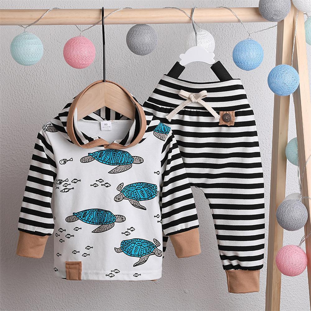 Boys Cartoon Printed Stripe Long Sleeve Tops & Pants - PrettyKid