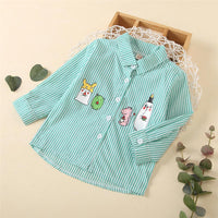 Boys Cartoon Printed Striped Long Sleeve Lapel Shirt Baby Boys Clothes Wholesale - PrettyKid