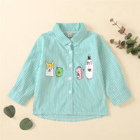 Boys Cartoon Printed Striped Long Sleeve Lapel Shirt Baby Boys Clothes Wholesale - PrettyKid