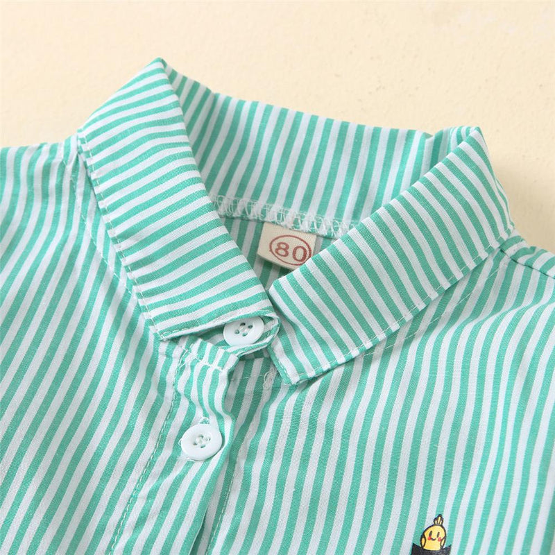 Boys Cartoon Printed Striped Long Sleeve Lapel Shirt Baby Boys Clothes Wholesale - PrettyKid