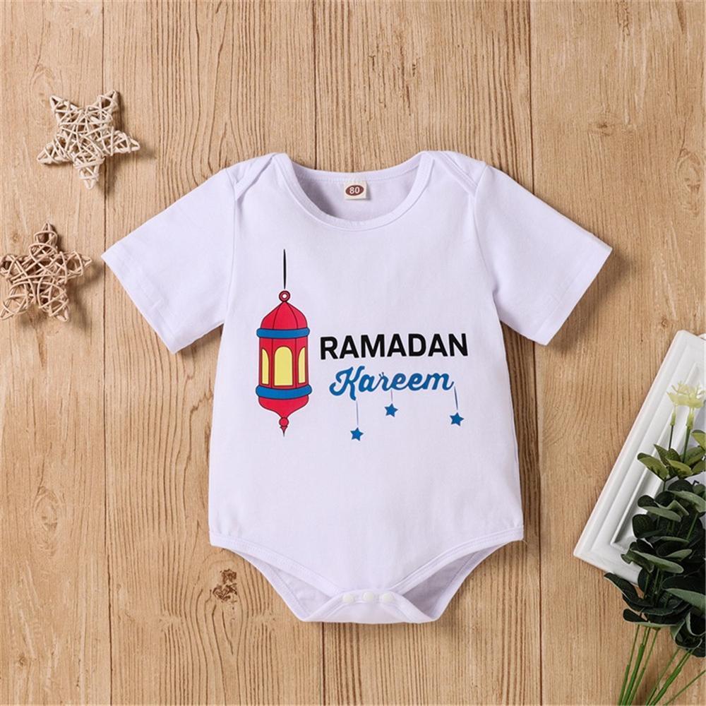 Baby Cartoon Rammadan Letter Printed Short Sleeve Romper new born baby dress wholesale - PrettyKid