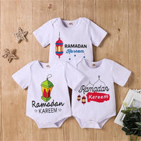 Baby Cartoon Rammadan Letter Printed Short Sleeve Romper new born baby dress wholesale - PrettyKid