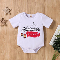 Baby Cartoon Rammadan Letter Printed Short Sleeve Romper new born baby dress wholesale - PrettyKid