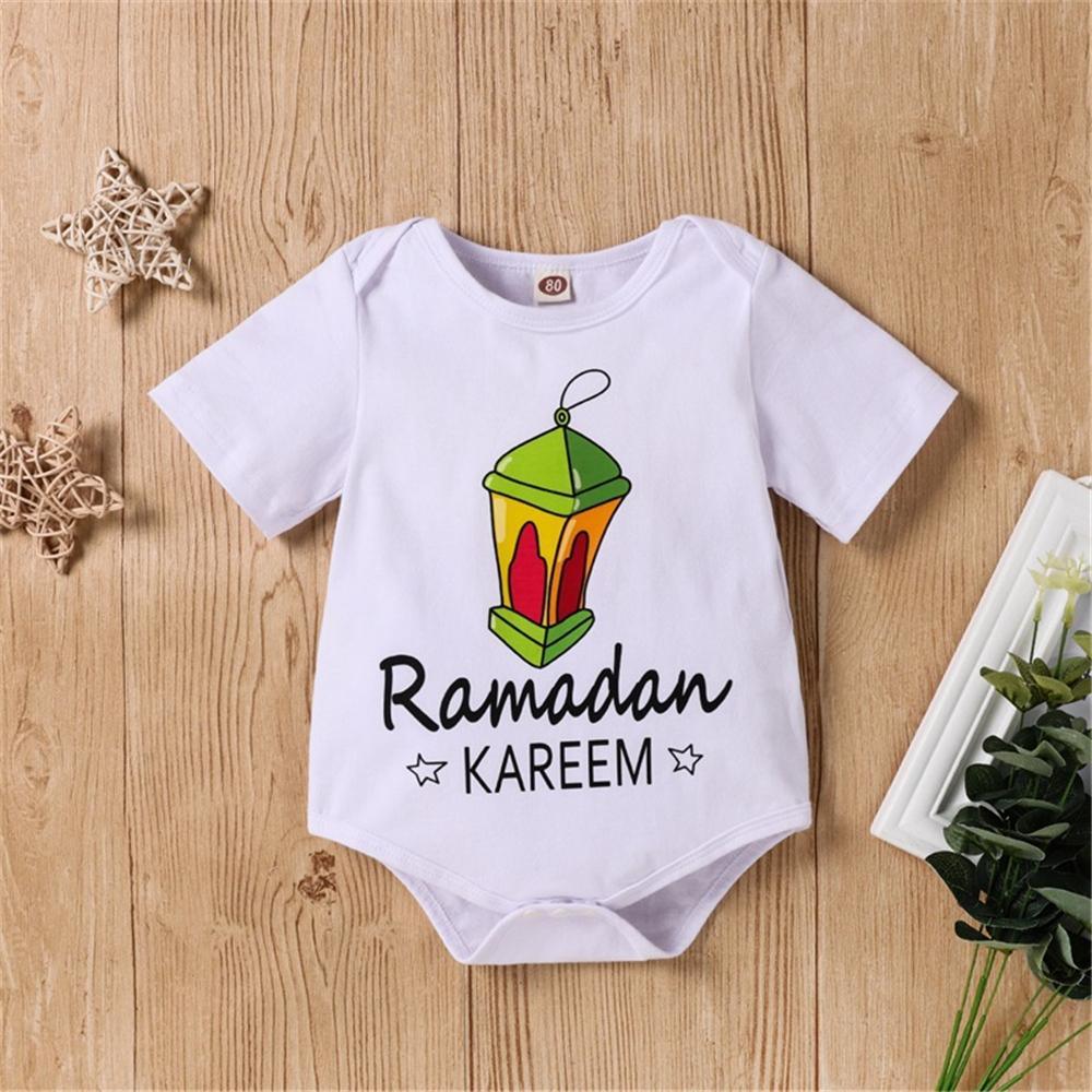 Baby Cartoon Rammadan Letter Printed Short Sleeve Romper new born baby dress wholesale - PrettyKid