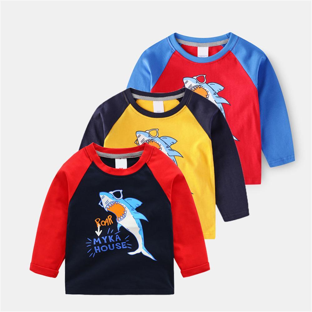 Boys Cartoon Shark Long-sleeved T-shirt Wholesale - PrettyKid