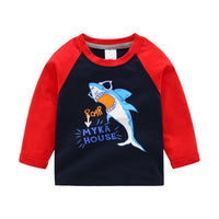 Boys Cartoon Shark Long-sleeved T-shirt Wholesale - PrettyKid