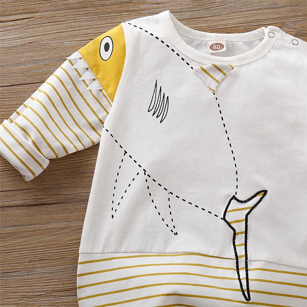 Baby Boys Cartoon Shark Striped Romper & Hat Baby Romper Wholesale - PrettyKid