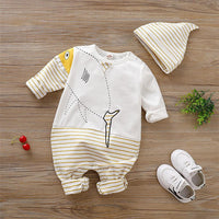 Baby Boys Cartoon Shark Striped Romper & Hat Baby Romper Wholesale - PrettyKid