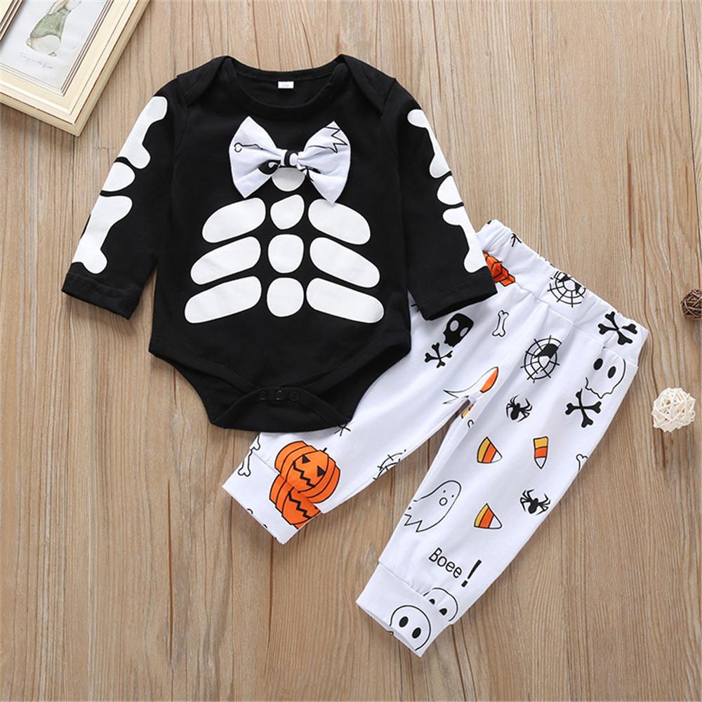 Baby Cartoon Skeleton Pattern Printed Romper & Trousers - PrettyKid