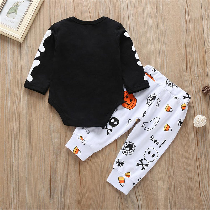 Baby Cartoon Skeleton Pattern Printed Romper & Trousers - PrettyKid