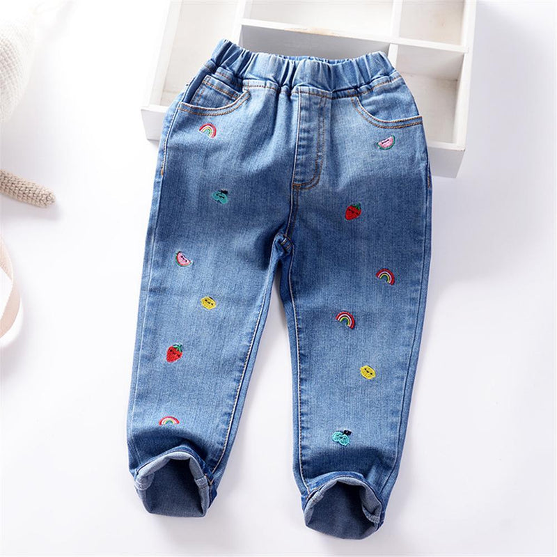Girls Cartoon Solid Color Casual Jeans Wholesale - PrettyKid