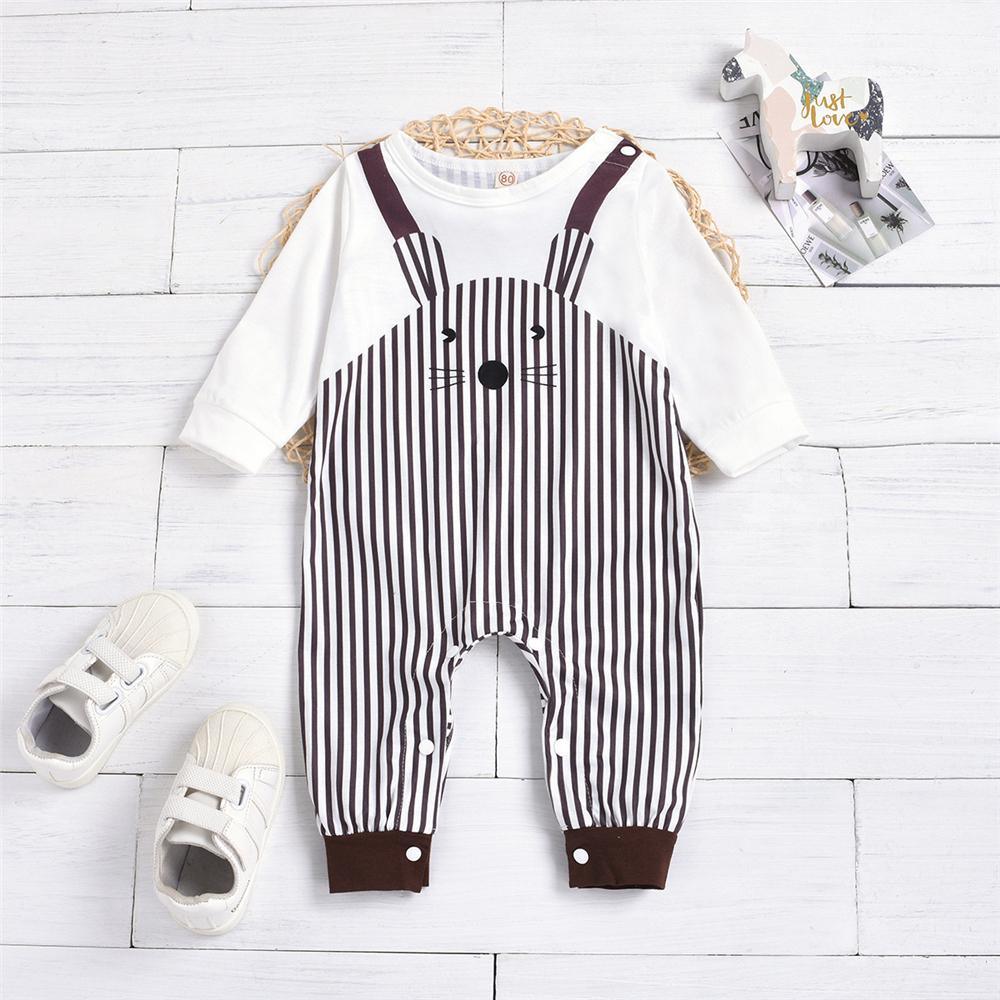 Baby Unisex Cartoon Striped Long-Sleeve Romper Baby Romper Wholesale - PrettyKid