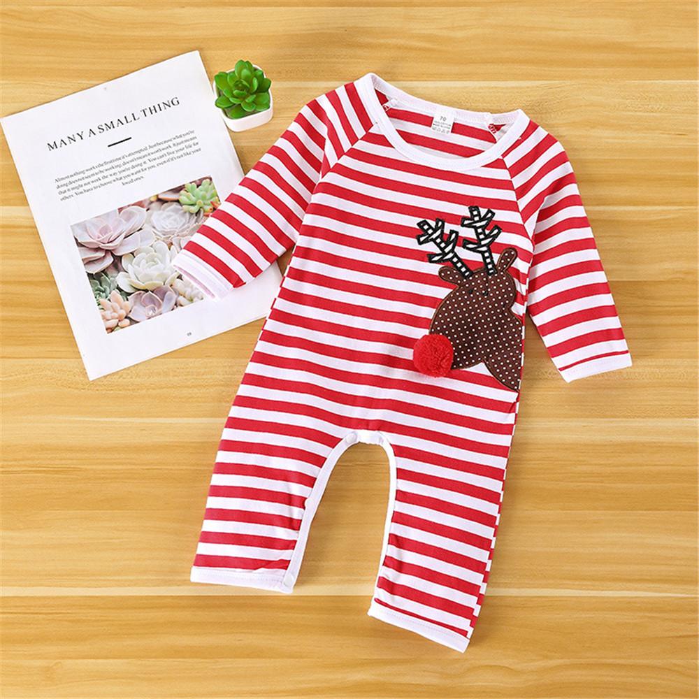 Baby Deer Cartoon Striped Printed Rompers - PrettyKid