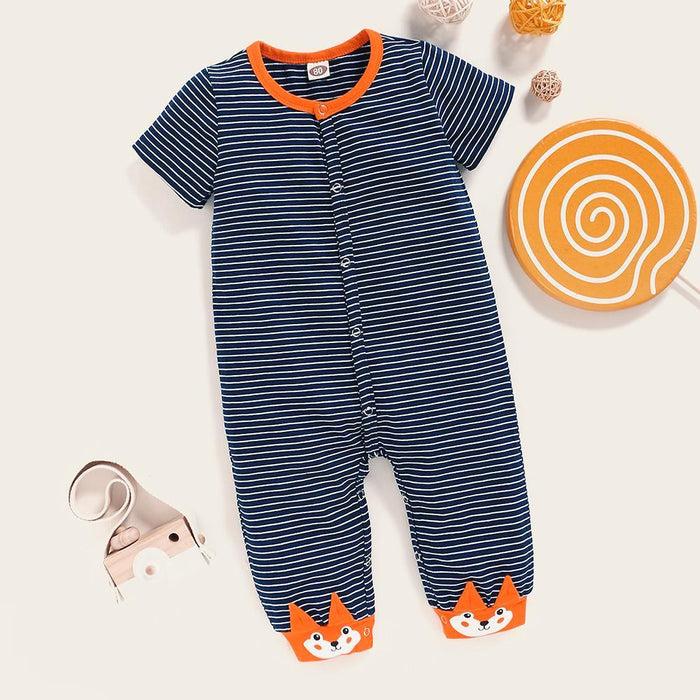Baby Unisex Cartoon Striped Short Sleeve Cardigan Romper Wholesale clothes Baby in bulk - PrettyKid