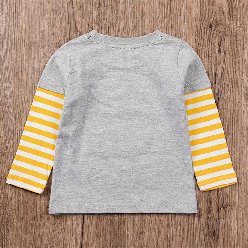 Boys Cartoon Striped Sleeve Long Sleeve T-shirt Boy Clothes Wholesale - PrettyKid