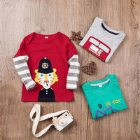 Boys Cartoon Striped Sleeve Long Sleeve T-shirt Boy Clothes Wholesale - PrettyKid