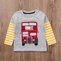 Boys Cartoon Striped Sleeve Long Sleeve T-shirt Boy Clothes Wholesale - PrettyKid